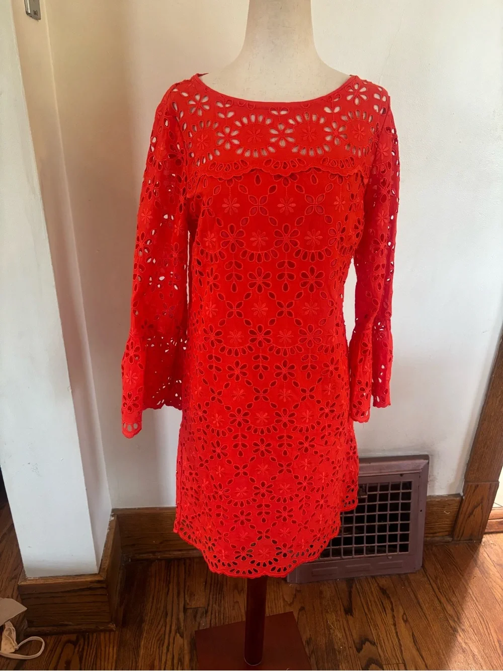J Crew Bell Sleeve Eyelet Dress Brilliant Flame Size 4